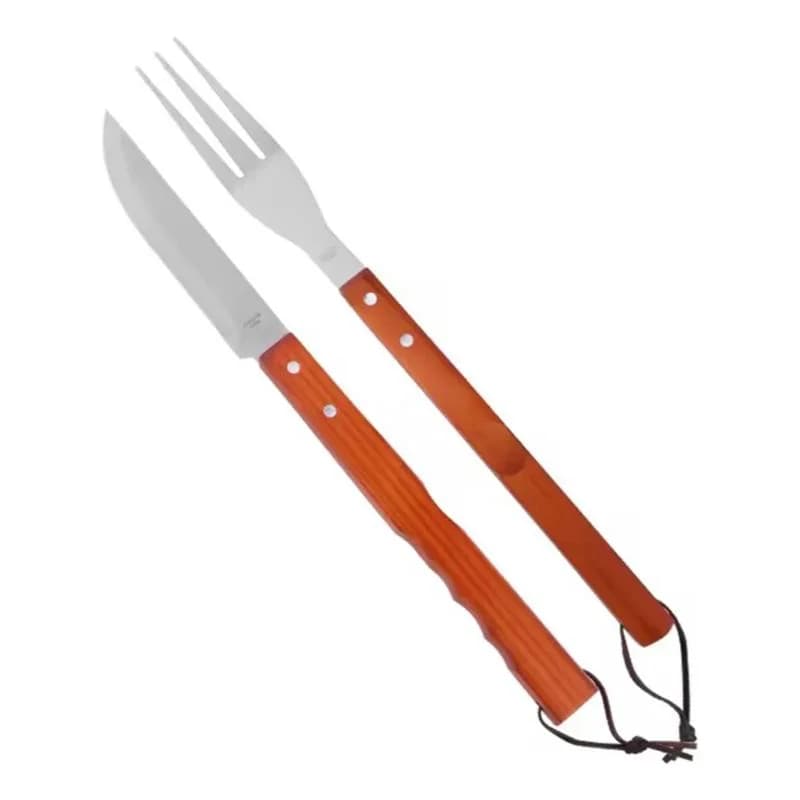 Set Cuchillo Y Tenedor Largos Para Asado 41 Cm Mango Madera — imagen 1 de 2