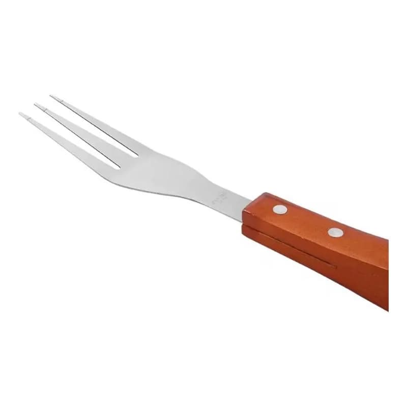 Set Cuchillo Y Tenedor Largos Para Asado 41 Cm Mango Madera — miniatura 2