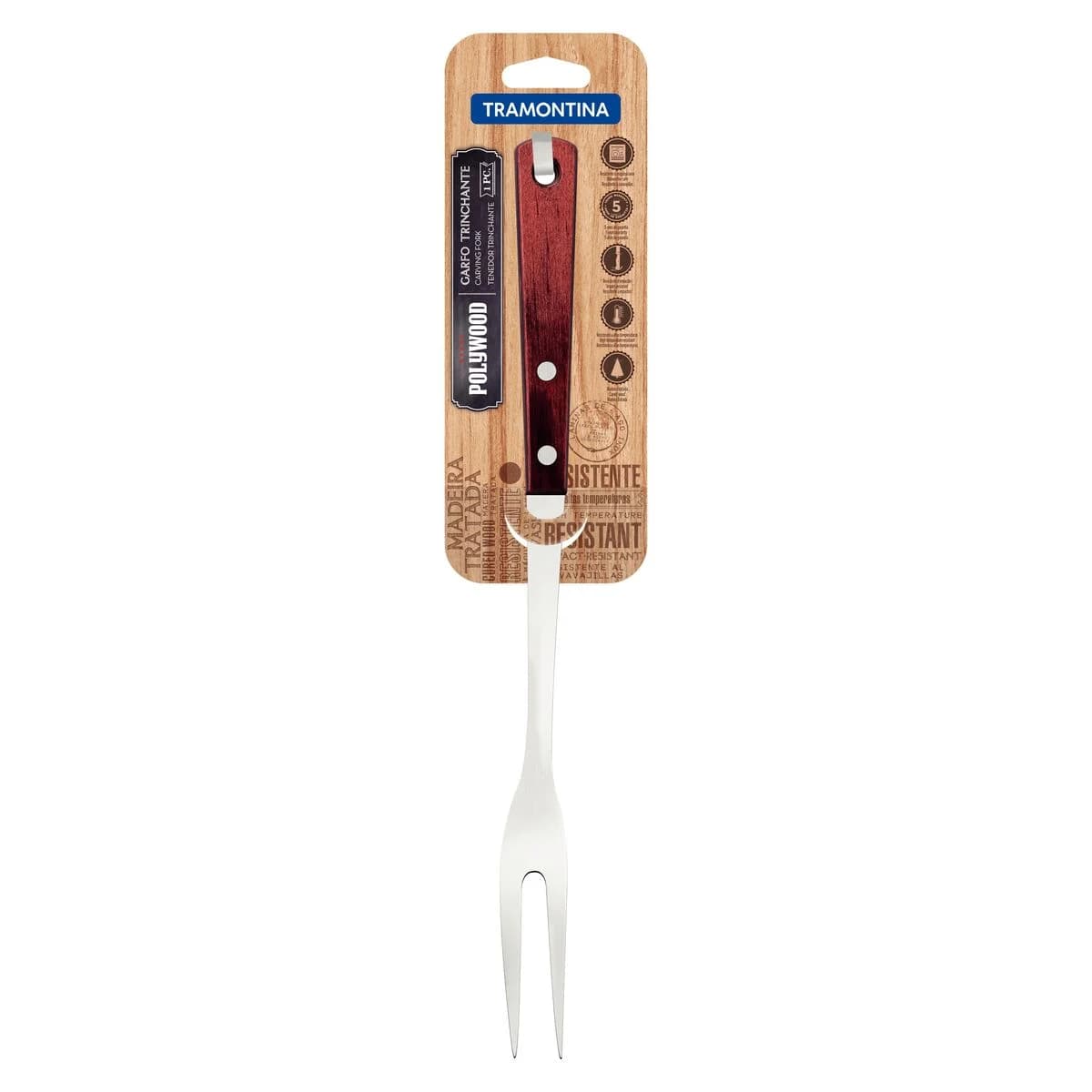 Tenedor De Asado Tramontina Polywood Acero Inoxidable Rojo — miniatura 3