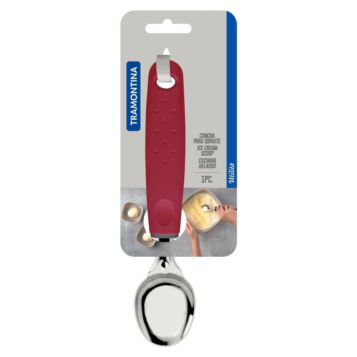 Cuchara para helado Tramontina Utilità de acero inoxidable 21.1 cm rojo — imagen 2 de 2