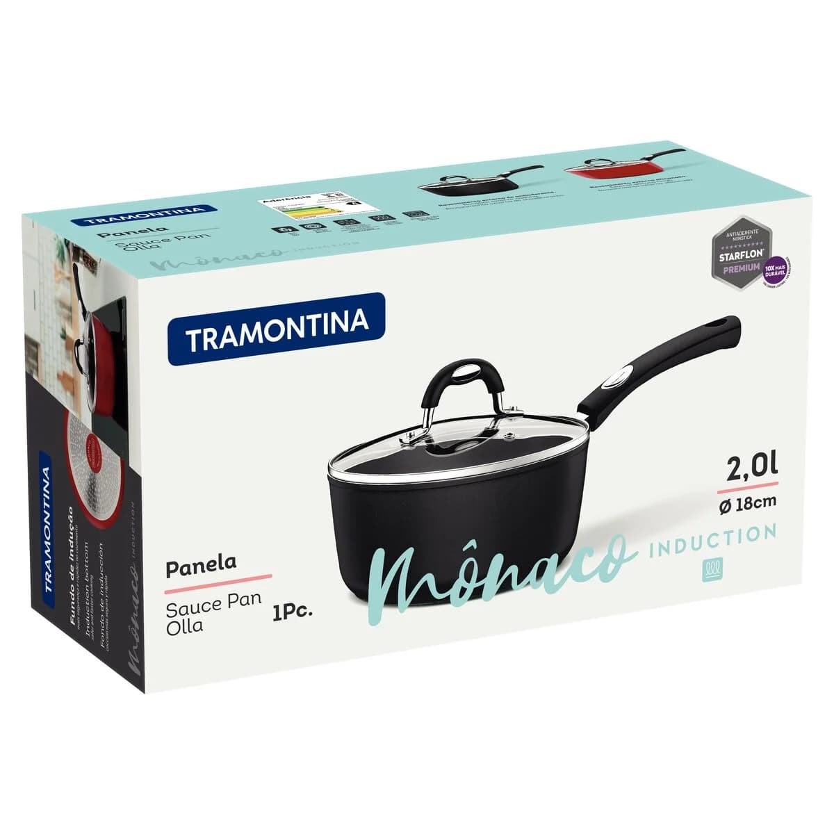 Olla Tramontina Monaco Induccion Antiadherente 18 CM 2 Lts — imagen 2 de 6
