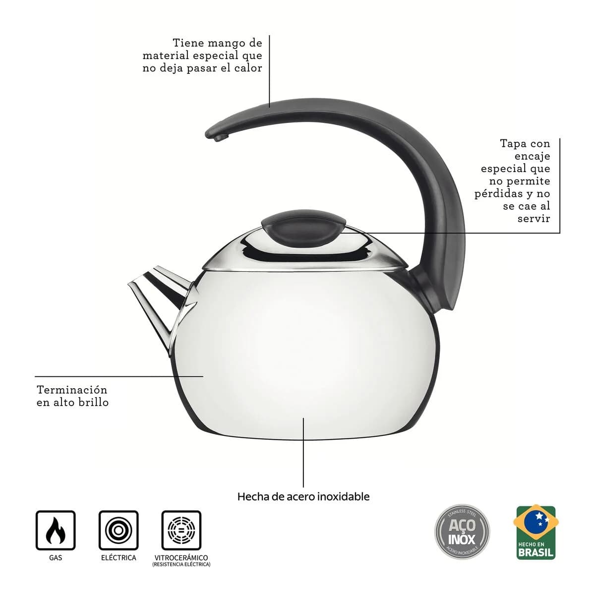 Caldera Tetera Acero Inoxidable Tramontina 2,25 Litros — miniatura 3