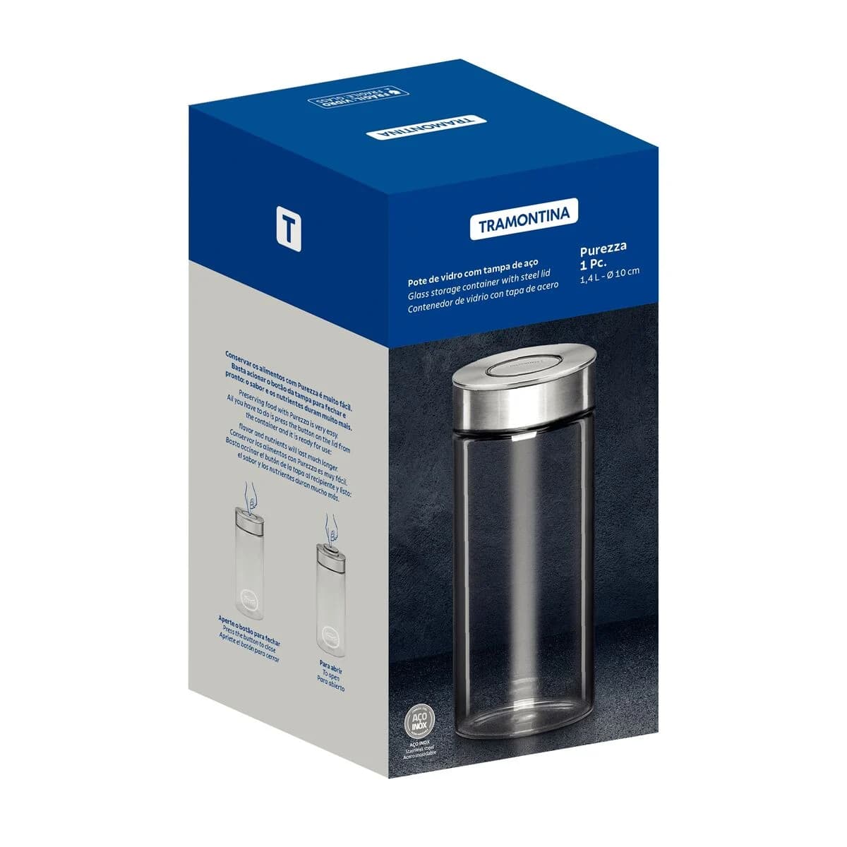 Frasco De Vidrio Tramontina Purezza Tapa Acero 1400 Ml — miniatura 5