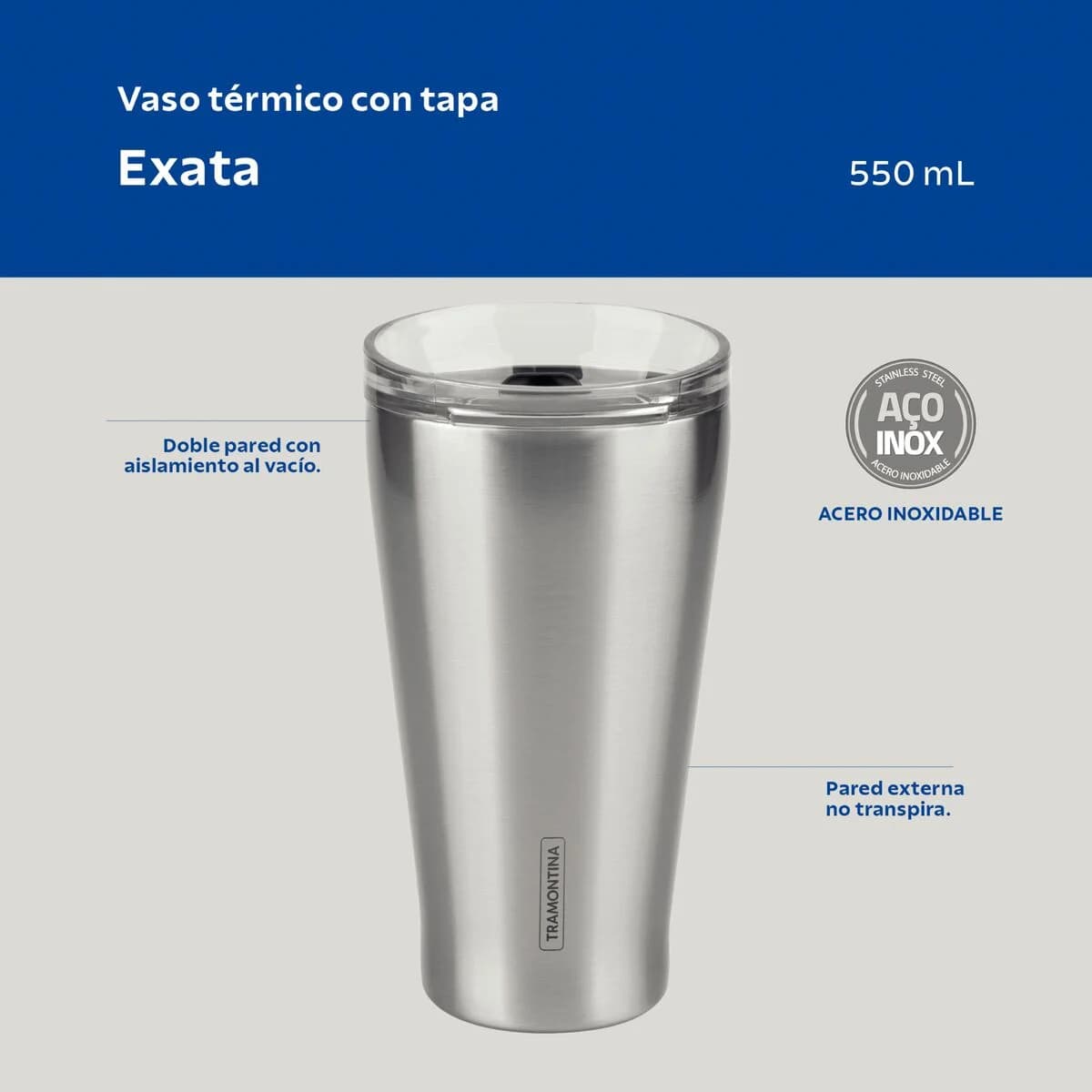 Vaso Termico Tramontina Exata Acero Inoxidable 550 ml — miniatura 3