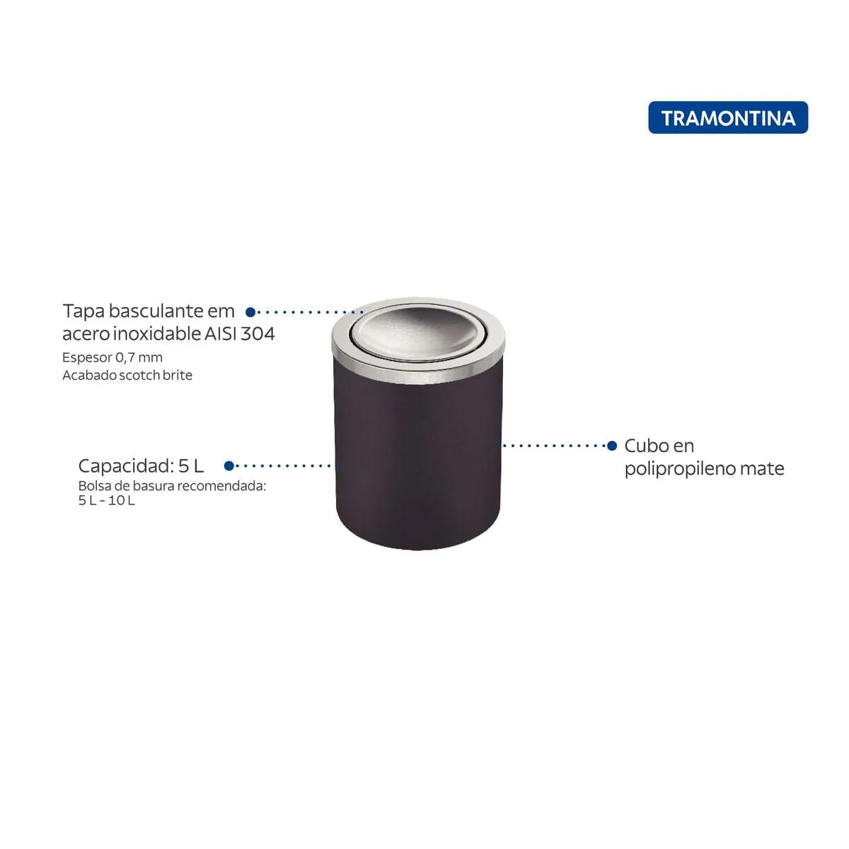 Basurero Tramontina Con Tapa Acero Inoxidable 5 Litros — miniatura 2