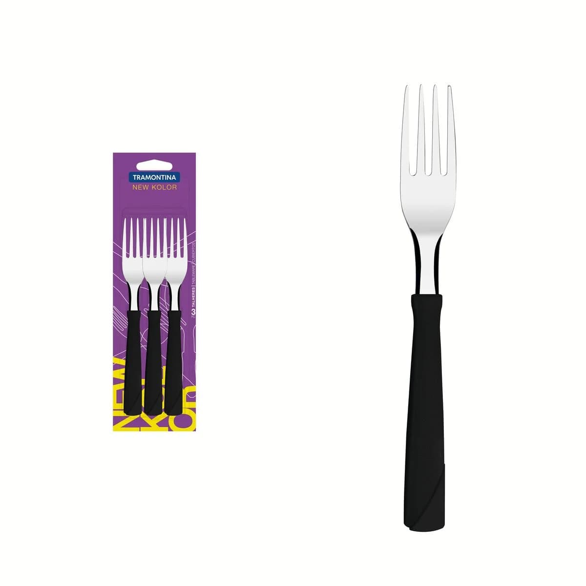 Tenedor De Mesa Tramontina New Kolor X3 Unid Negro — miniatura 2