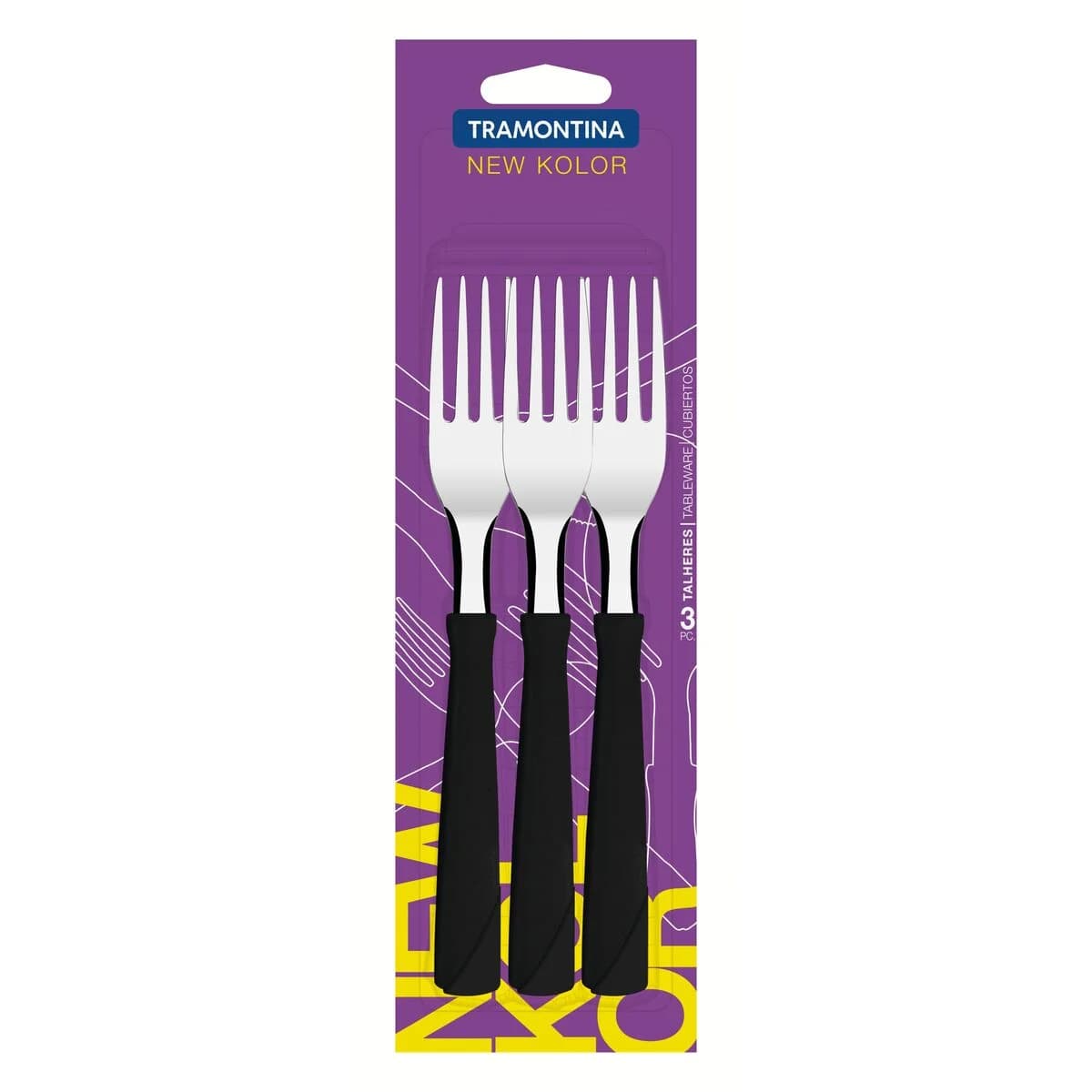 Tenedor De Mesa Tramontina New Kolor X3 Unid Negro — miniatura 3