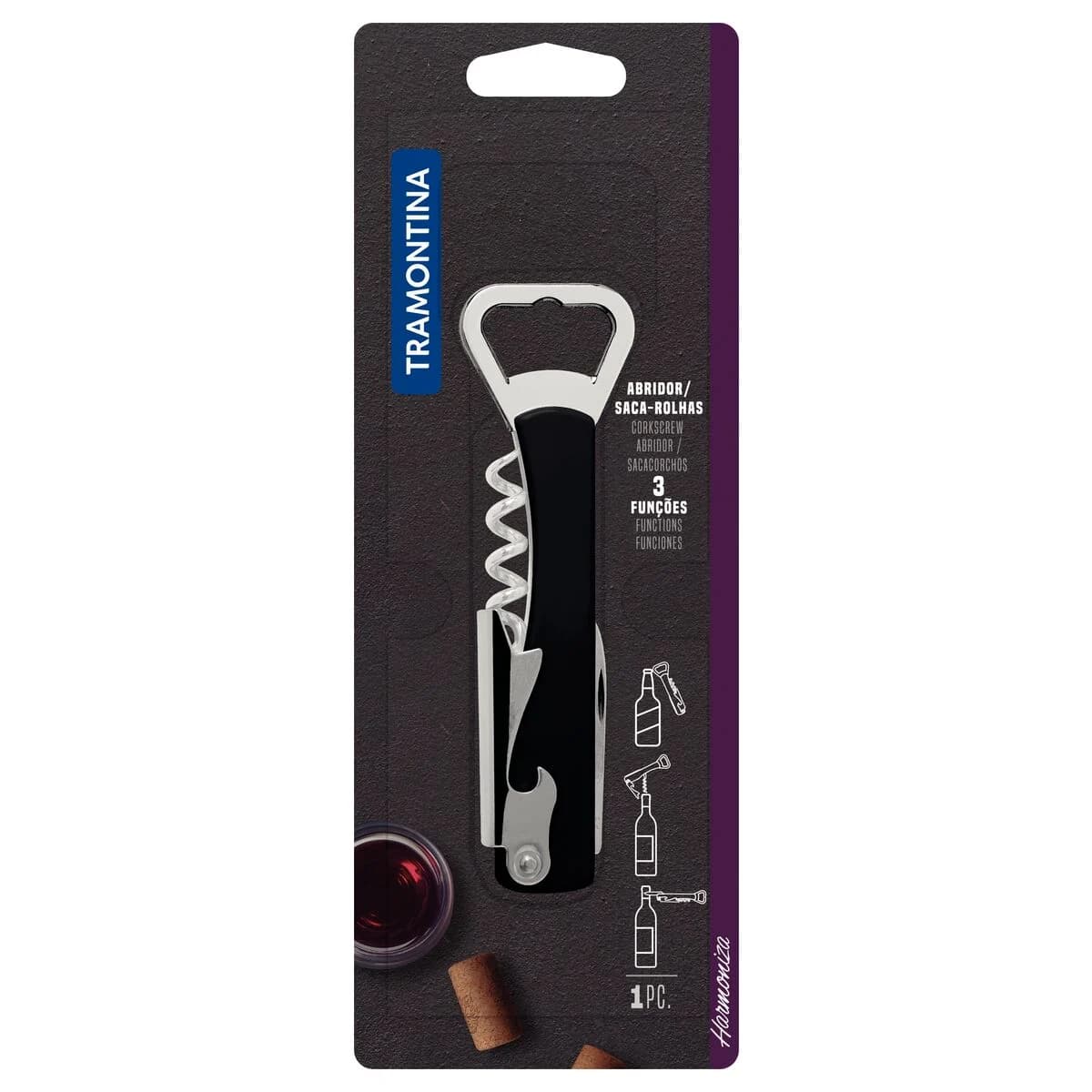 Abrelatas Sacacorchos Navaja Tramontina Harmoniza Negro — miniatura 2