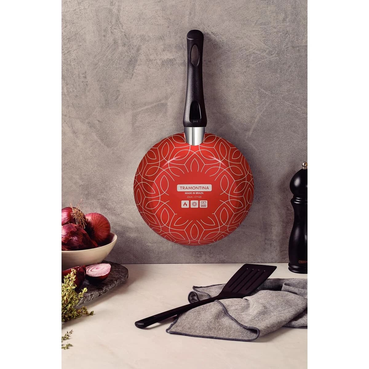 Sarten Tramontina Paris 28 Cm Antiadher Siliconado Rojo — miniatura 3