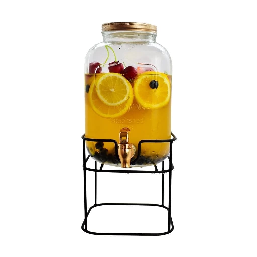 Dispensador De Bebida 5 Litros Vidrio Con Base Y Tapa Metal — imagen 1 de 1