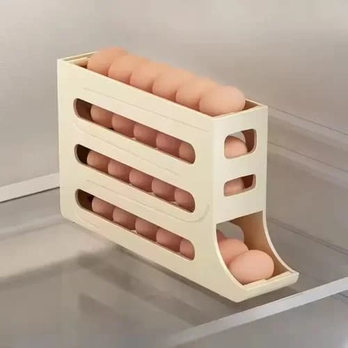 Huevera Plástica Diseño Deslizante Organizador 4 Niveles Beige — imagen 3 de 5