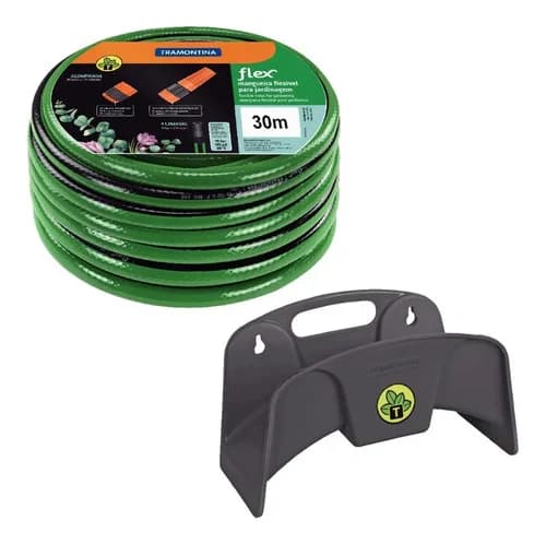 Kit Manguera Y Soporte Tramontina Flex 30 M 1/2 Verde/Negro — imagen 1 de 6