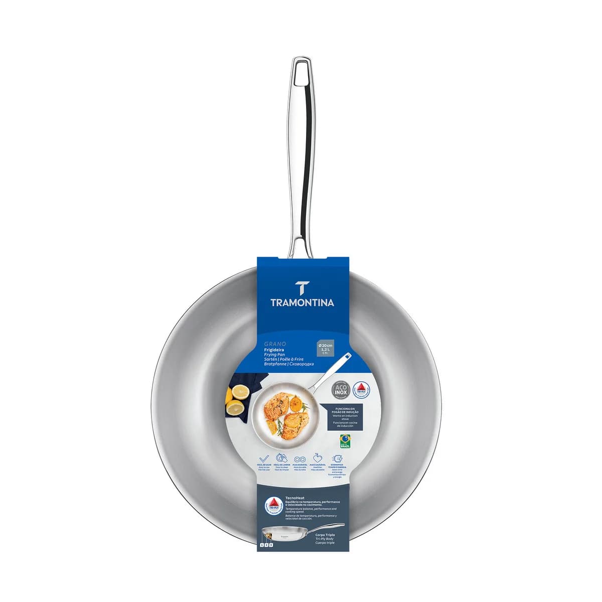 Sartén Tramontina Grano Triple Fondo 20 cm 1,2 L Acero Inoxidable — Apta Inducción — imagen 2 de 8
