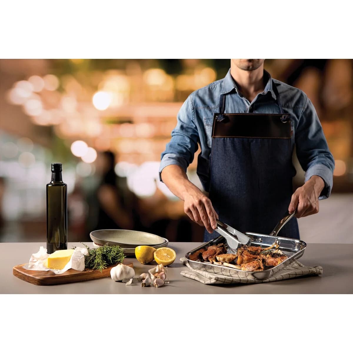 Plancha Bifera Tramontina Grano 26 cm 1,9 L Acero Inoxidable Cuerpo Triple — Apta Inducción — imagen 3 de 5