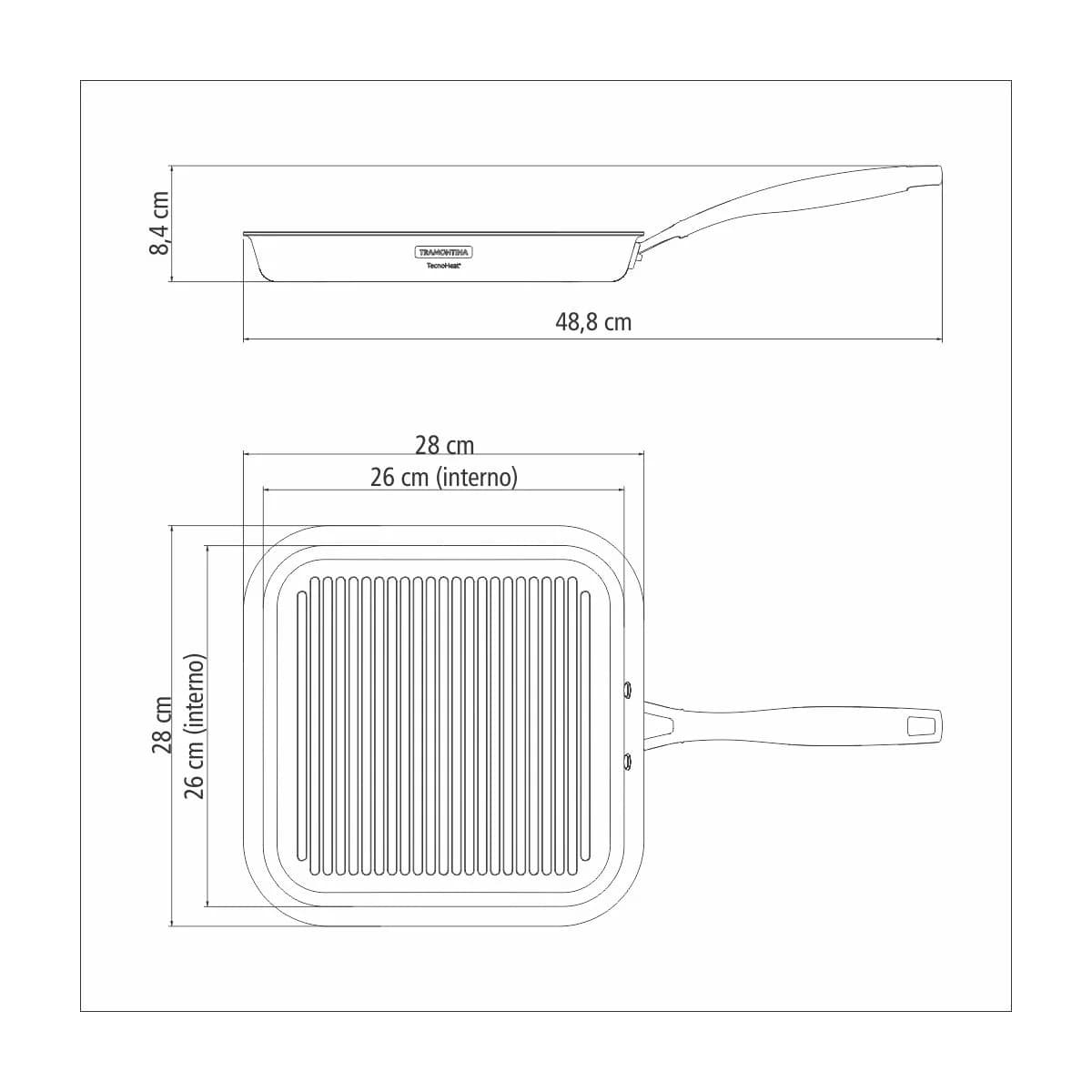 Plancha Bifera Tramontina Grano 26 cm 1,9 L Acero Inoxidable Cuerpo Triple — Apta Inducción — imagen 2 de 5