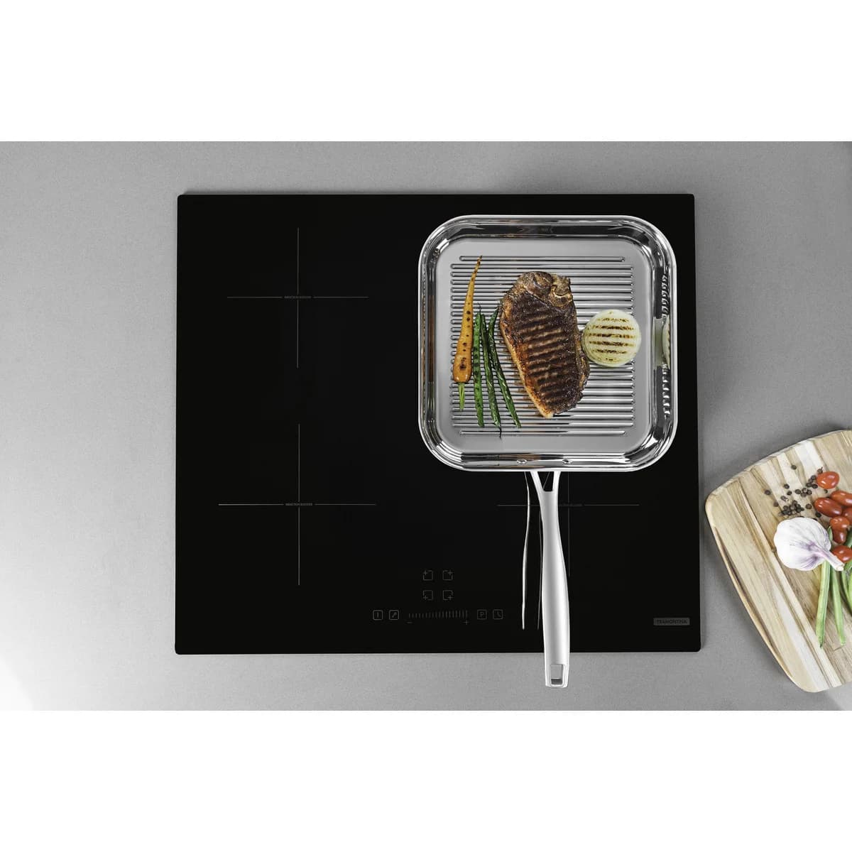 Plancha Bifera Tramontina Grano 26 cm 1,9 L Acero Inoxidable Cuerpo Triple — Apta Inducción — imagen 5 de 5