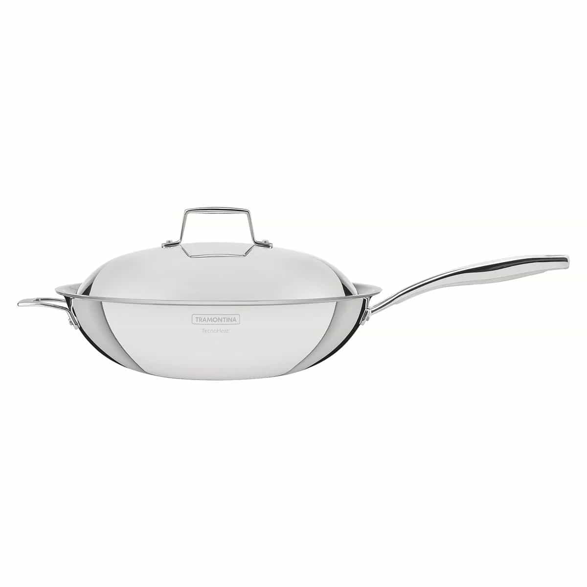 Wok Tramontina Grano Cuerpo Triple 32 cm 5,2 L Acero Inoxidable con Tapa — Apto Inducción
