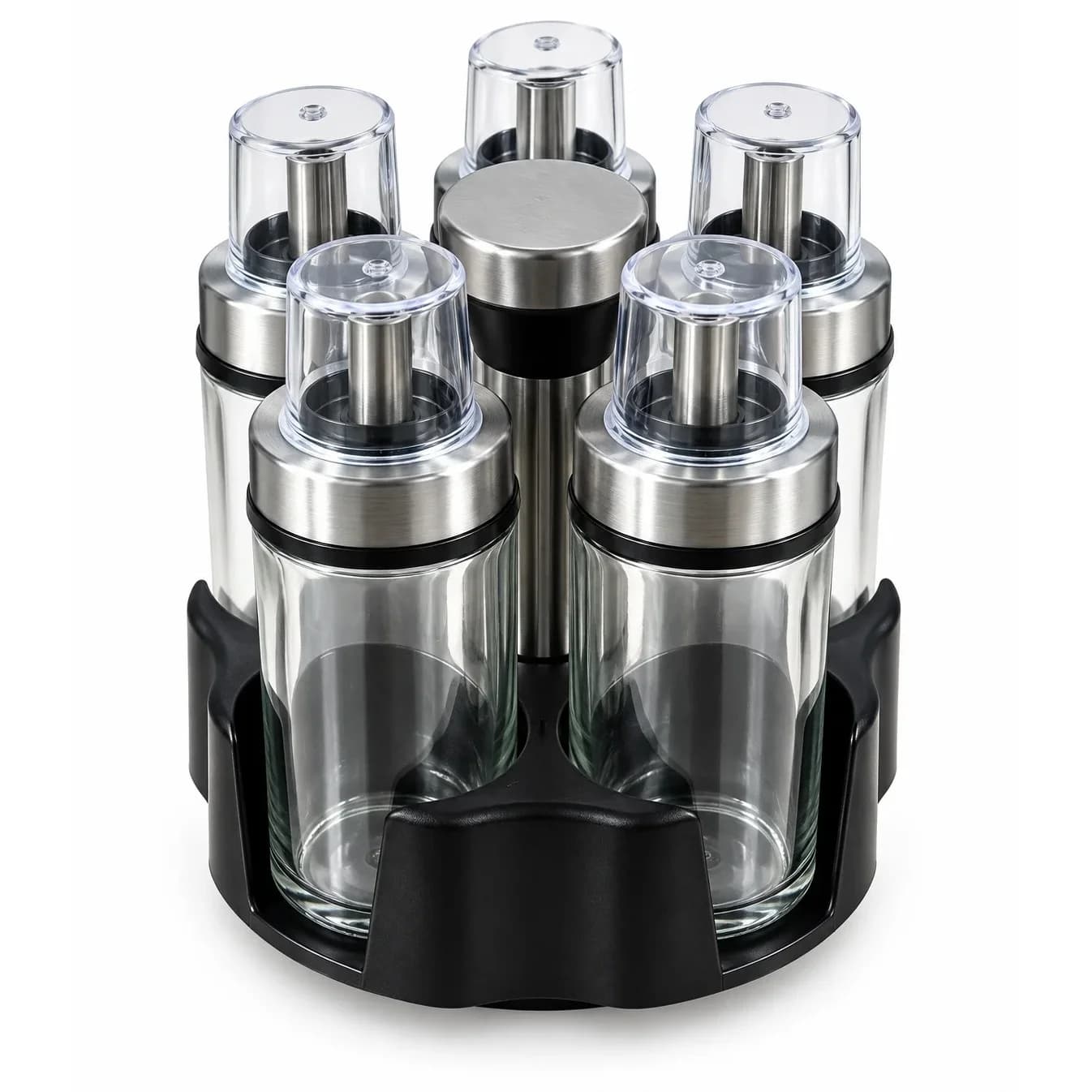 Especiero Giratorio Acero Inoxidable con 5 Frascos de Vidrio — imagen 1 de 2