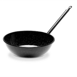 Sarten Wok Profundo Acero Esmaltado 24 Cm Vaello Con Mango