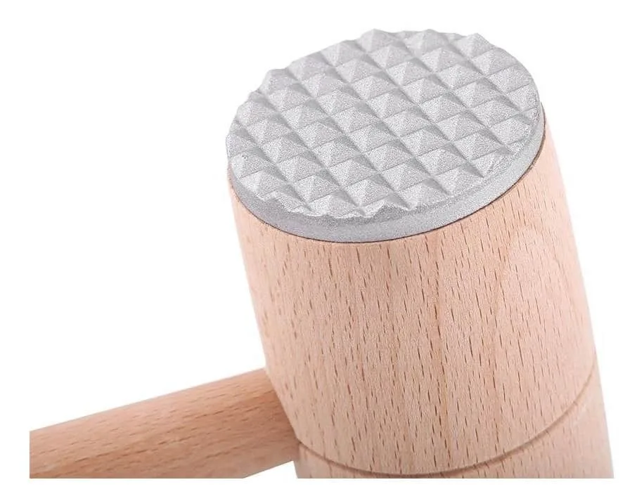 Martillo En Madera Para Tiernizar Carne Caras En Acero Inox - Imagen 2