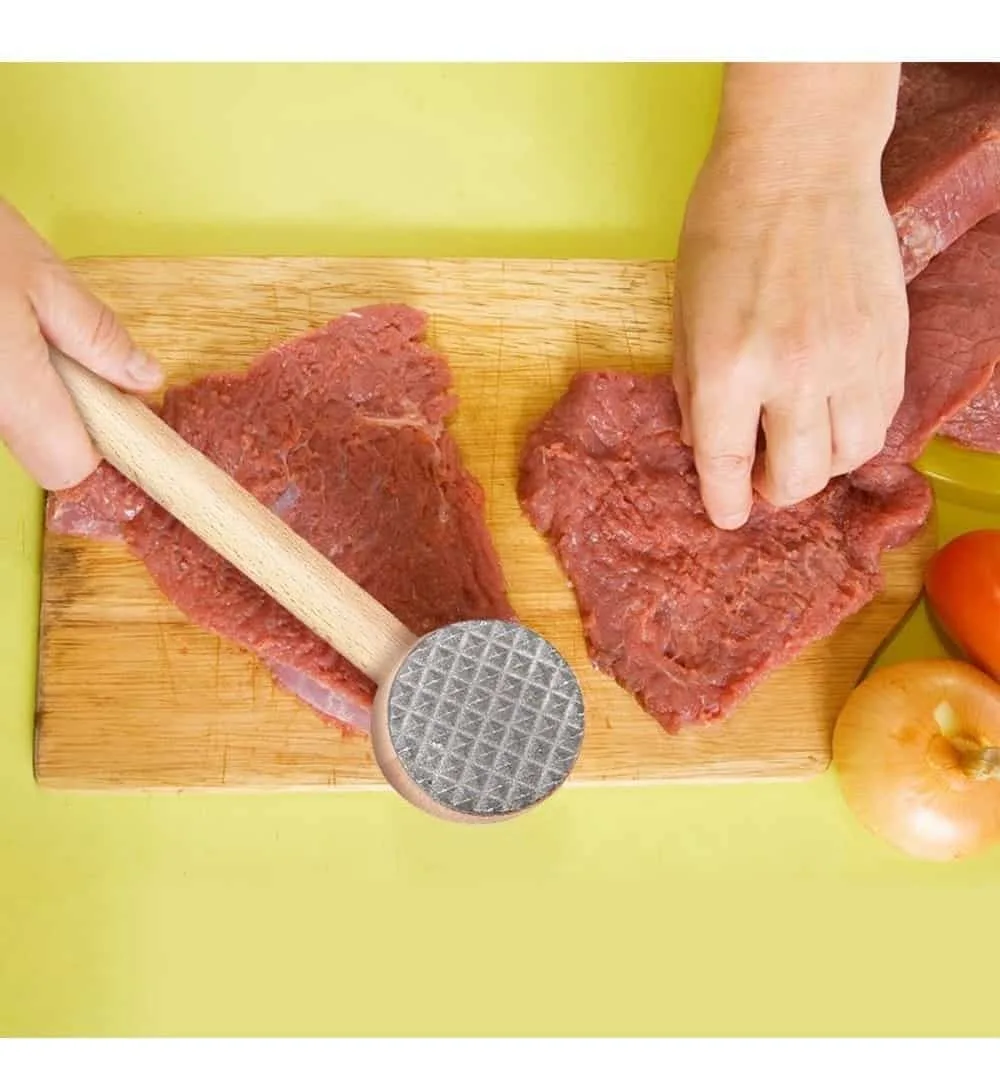 Martillo En Madera Para Tiernizar Carne Caras En Acero Inox - Imagen 4