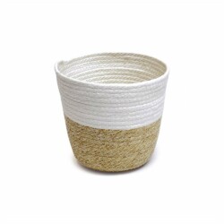 Cesto Tejido Canasto Maceta 26 Cm X 21 Cm Blanco Beige