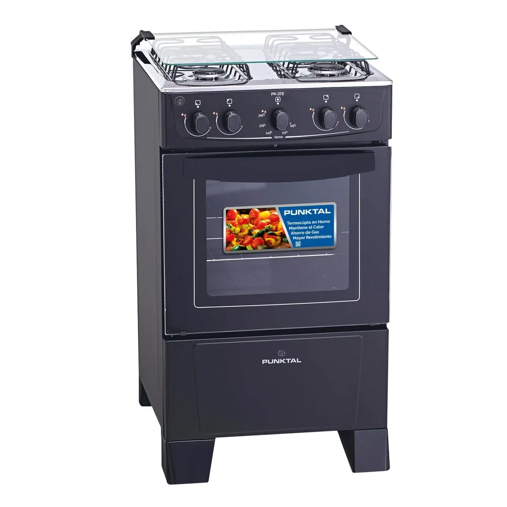 Cocina Punktal Pk-375c Multigas 4 Hornallas Negra 220v - Imagen 1