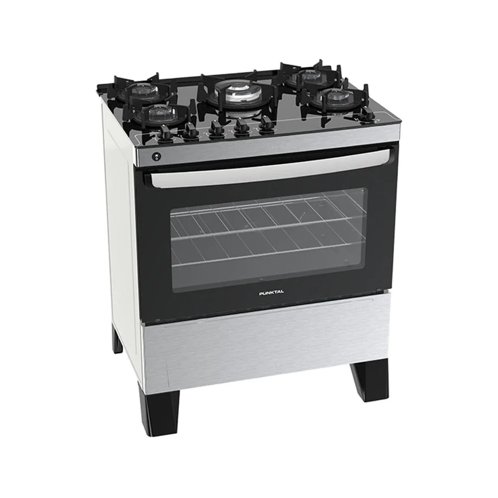 a6712be57a68dc5 Cocina Punktal Agile Glass Pk-gl55 Inox 5 Hornallas 220v - Imagen 1