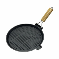 Pancha Grill Bifera Redonda Hierro Con Mango Madera 24 Cm