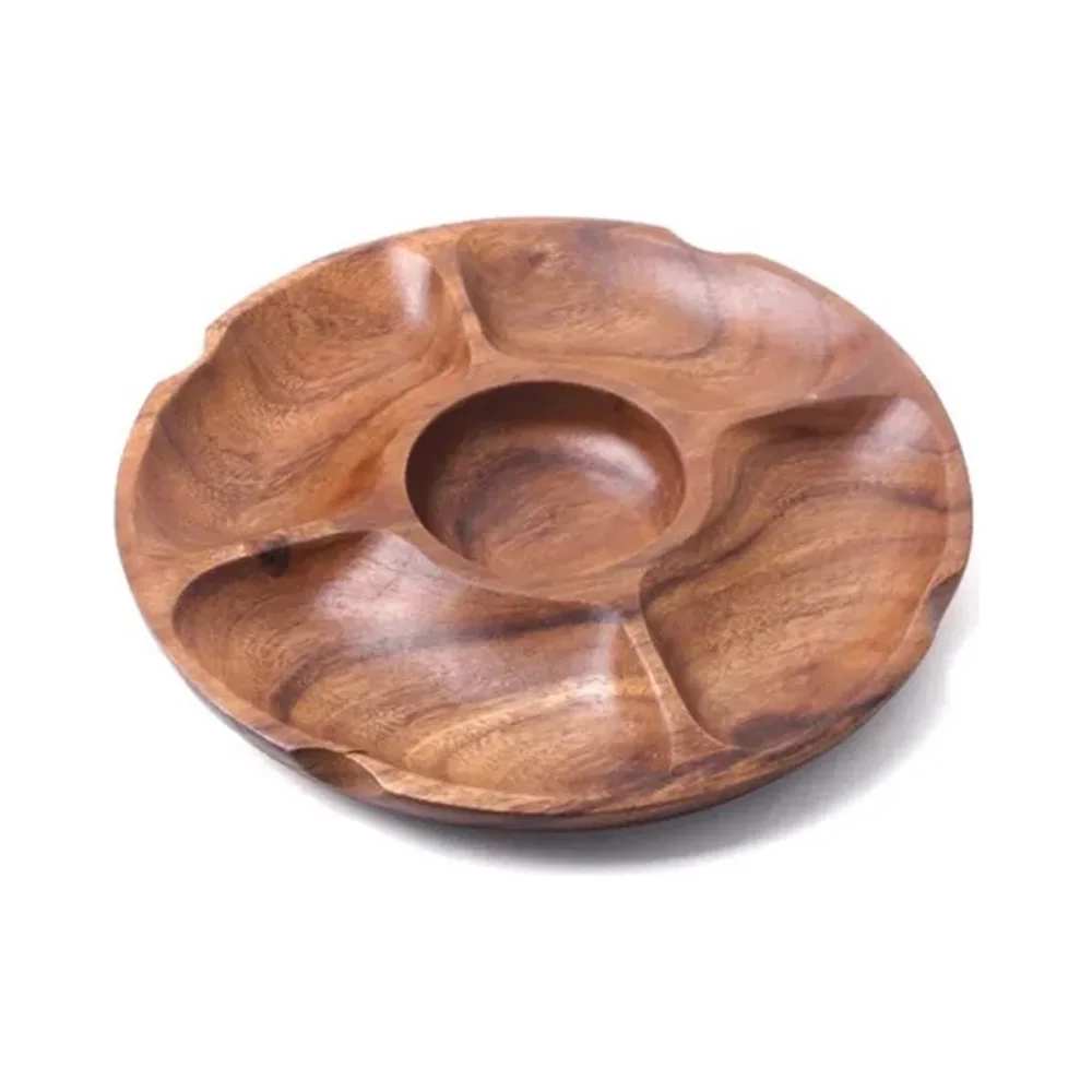 Copetinero Redondo Para Picada 5 Divisiones 25,5 Cm Madera - Imagen 2