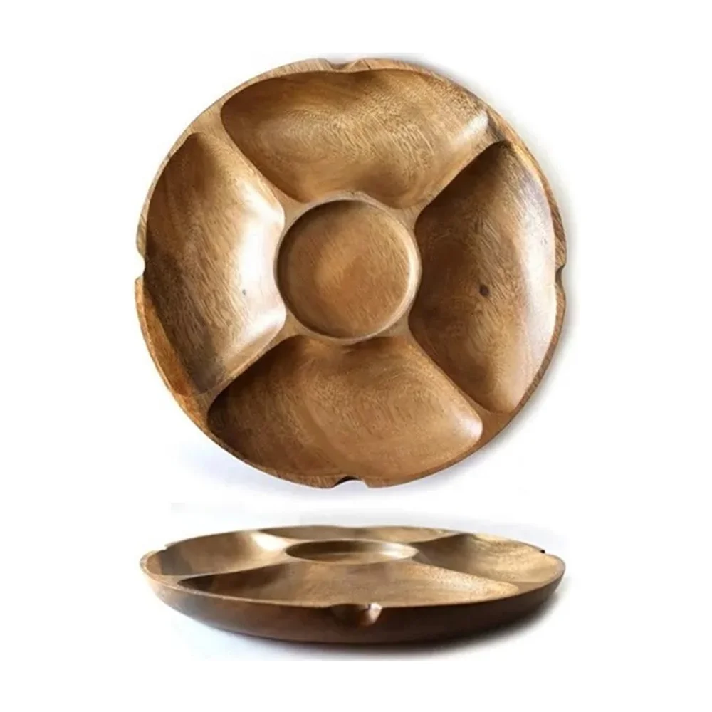 Copetinero Redondo Para Picada 5 Divisiones 25,5 Cm Madera - Imagen 1