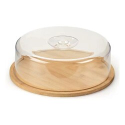 Campana Cupula Plato Para Tortas Acrilico Y Madera 28 Cm