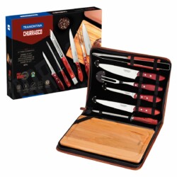 Kit De Asado Tramontina Polywood Madera Acero Inox 8 Piezas