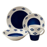 Juego Vajilla 16 Piezas Ceramica Loza Azul Y Blanco