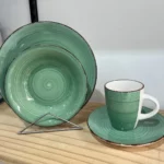 Juego Vajilla 16 Piezas Ceramica Taza Loza Color Verde - Imagen 3