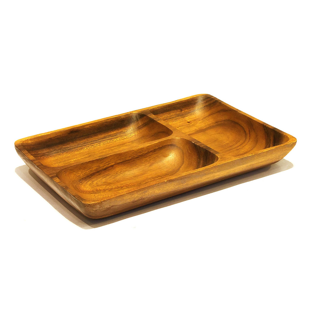 205008 Copetinero Madera De Acacia 3 Divisiones 31 X 20 Cm Selecta - Imagen 1